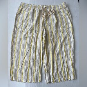 Land N Sea Pants Linen Striped Wide Leg Coastal Resort Women 3X Yellow White